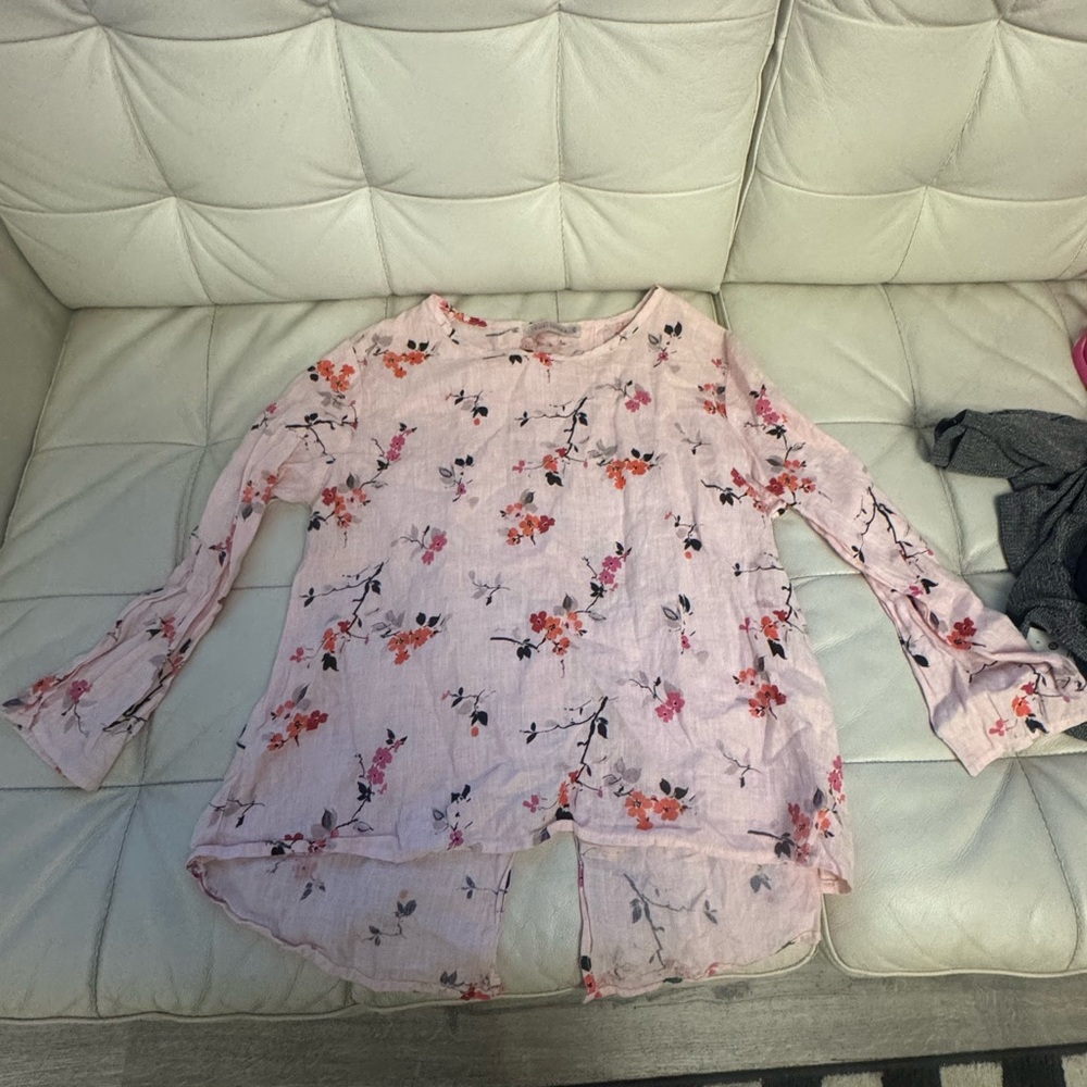 Cut Loose Linen Pink Floral Blouse